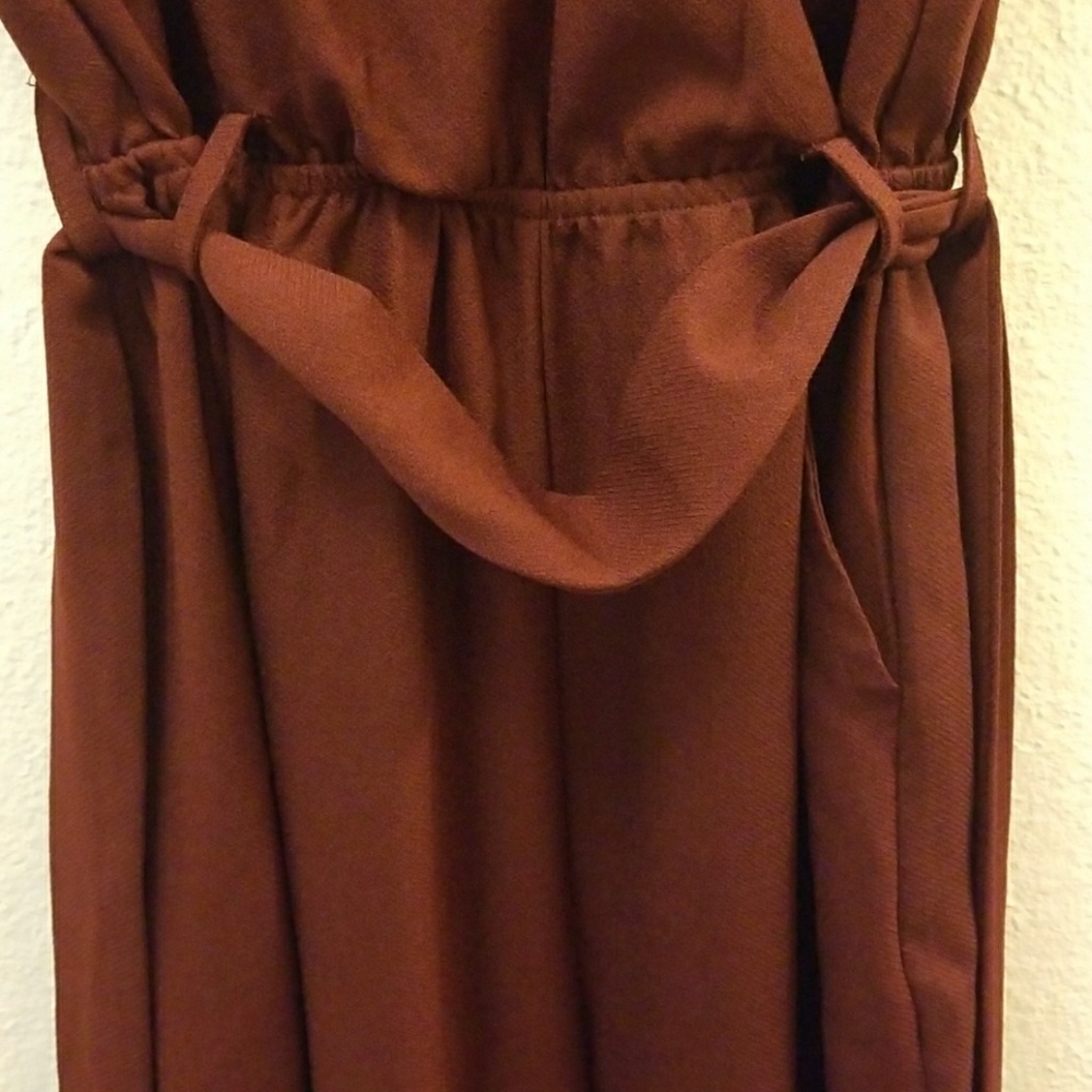 Maroon Wide Leg One Piece V-neck w/ matching belt - Picture 2 of 5